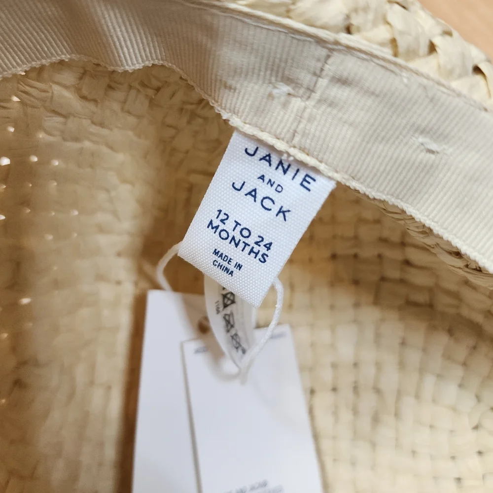 NWT Janie And Jack Straw Hat Green White Floral Size 12-24 Months‎